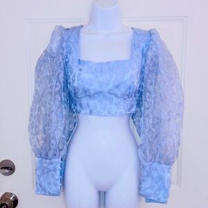 SHEIN Bany Blue Cheetah Print Blouse